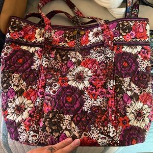 Vera Bradley Lizzy Rosewood Brown Rose Pink Cotton Tote